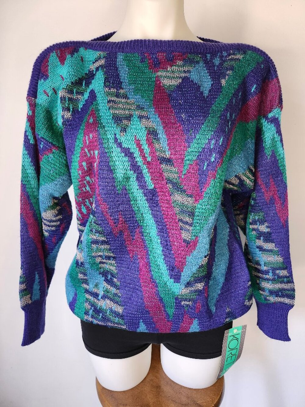 Vintage NWT 80s KORET CAREER Knitwear Sweater Purple Green Blue Pink